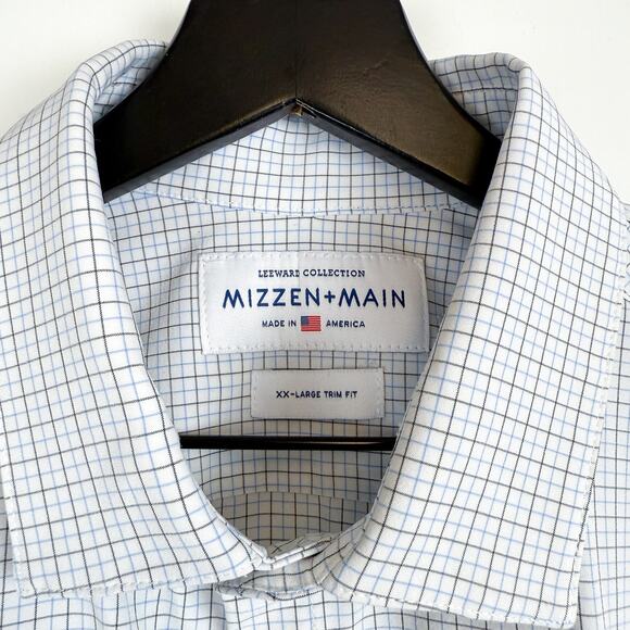 Mizzen+Main Leeward Collection Trim Fit White Blue Checks Button Shirt - 2XL XXL - Picture 5 of 9